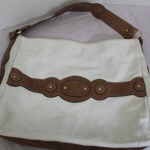 Tracy Zych of New York Leather Shoulder Bag White & Tan Leather Lined w/Leather